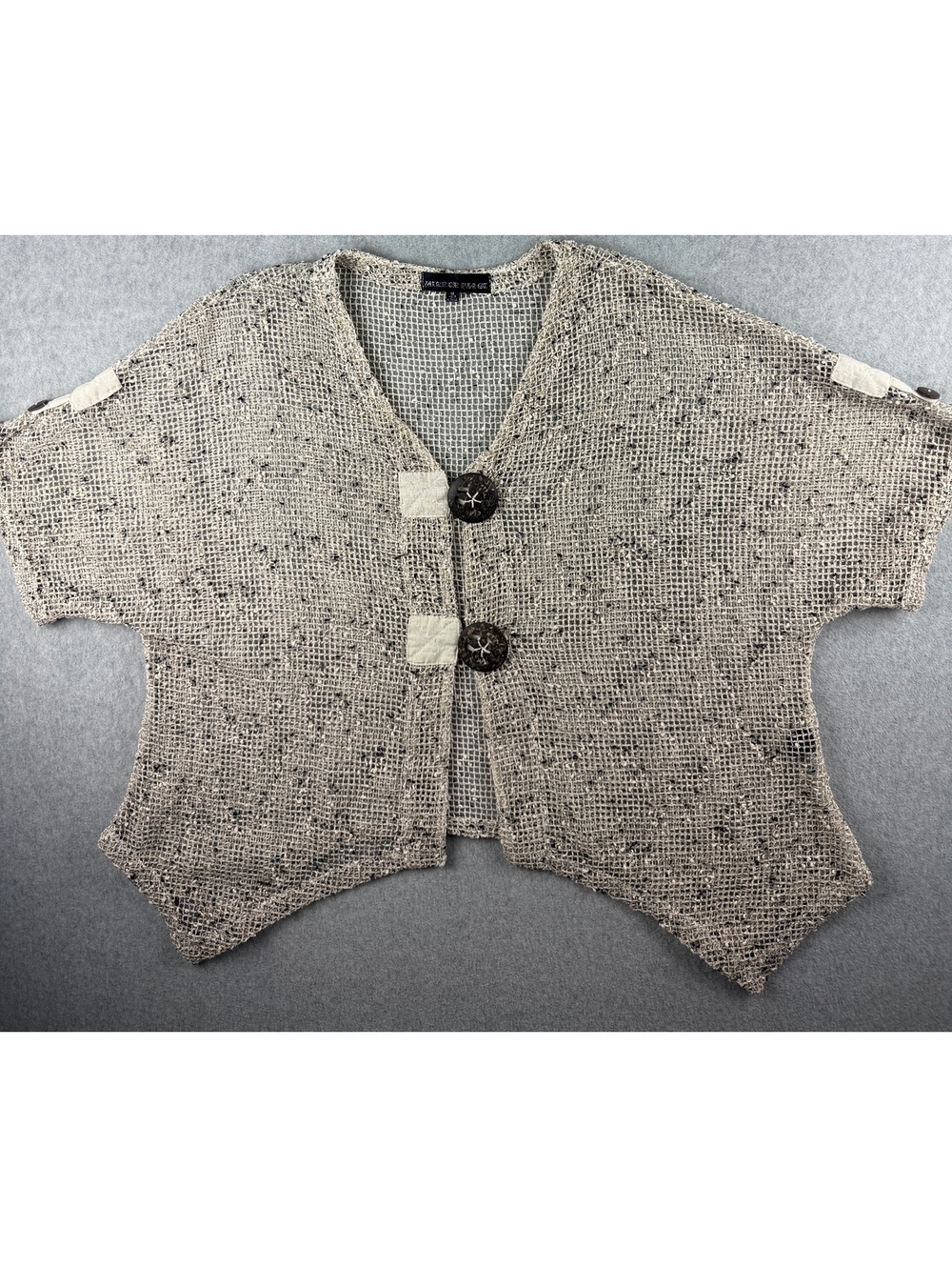 Mirror Image 1X Open Knit Mesh Cardigan Coconut Buttons Lagenlook Art to Wear